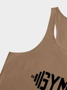 Manfinity Homme Men's Simple Fashion Tank Top, Suitable For Summer Gym Men Clothes Gym Tops Men Workout Tops Men - Khaki - View 4