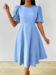 Lunelith SHEIN Lunessa 绿色泡泡袖高腰长裙，适合女性，春夏季 - 淺藍色 - 查看 5