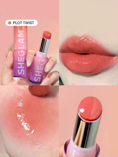 SHEGLAM Mirror Kiss 高光唇膏-Plot Twist 12 色高光澤閃亮唇膏保濕減少唇部細紋潤唇膏唇妝 品牌 美容 化妝 化妝品 適合女性與女孩 完美搭配冬季春季 Y2K 時尚 流行 生日禮物 假期 派對準備就緒 最佳顏色