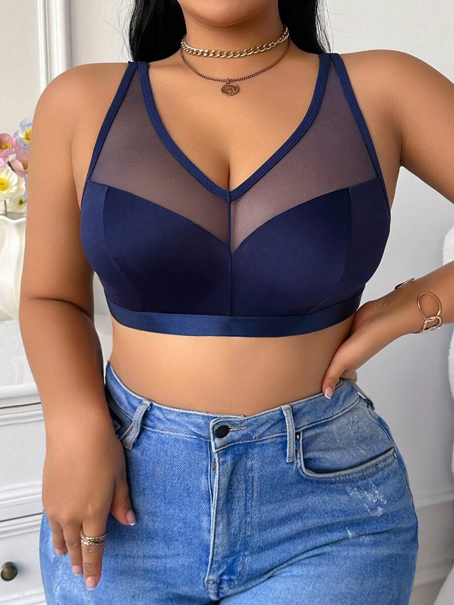 Plus Size Minimalist Wireless Curve Lingerie Bralette, Navy Blue