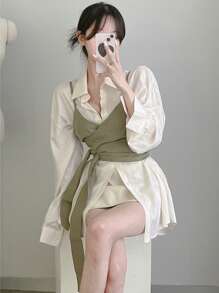 DAZY Women's Summer Solid Color Wrap Cami Tank Top For Layering - Green - View 2