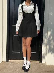 SHEIN EZwear 女士优雅纯色露背无袖迷你连衣裙 - 黑色 - 查看 4