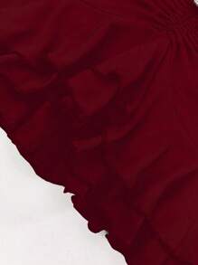 SHEIN Unity Women's Summer Fashion Ruffled Backless Halter Neck Top - Burgundy - View 4