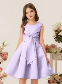 Tween Girl Children Costume Dress, Girls Princess Dress, Elegant Sleeveless Dress, Girls Birthday Party Dress, Flower Girl Wedding Gown With Bow