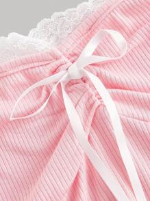 SHEIN MOD 女士粉色领带蝴蝶结装饰 T 恤、春季休闲上衣 T 恤、女士西装、波西米亚风女装 - 粉色 - 查看 3