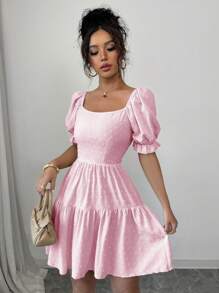 Chiquease 瑞士圆点系带露背荷叶边下摆连衣裙新年服装度假海滩装女士