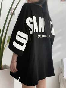 DAZY Women's Summer Loose Fit Casual T-Shirt With Round Neckline And Letter Print Design Oversized T-Shirt Streetwear - Black - View 4