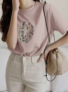 DAZY Áo thun in hoa "Không đau khổ thì không thành công" - Lễ Phục sinh - Bụi hồng - Xem 3