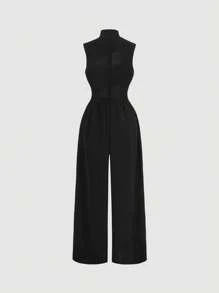 SHEIN MOD Black Casual Minimalist Chic Sexy Women's Jumpsuit - Black - View 2