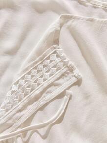 SHEIN Tween Girls Plain Woven White Drawstring Relaxed Kimono Top, Vacation Bohemian Music Festival Style