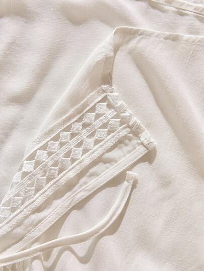 SHEIN Tween Girls Plain Woven White Drawstring Relaxed Kimono Top, Vacation Bohemian Music Festival Style