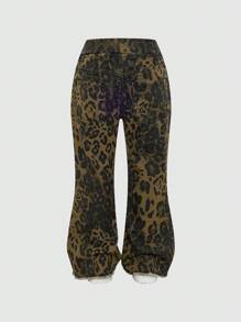 Girls (Toddler) New Fashion Casual Leopard Print Distressed Elasticated Denim Flare Jeans