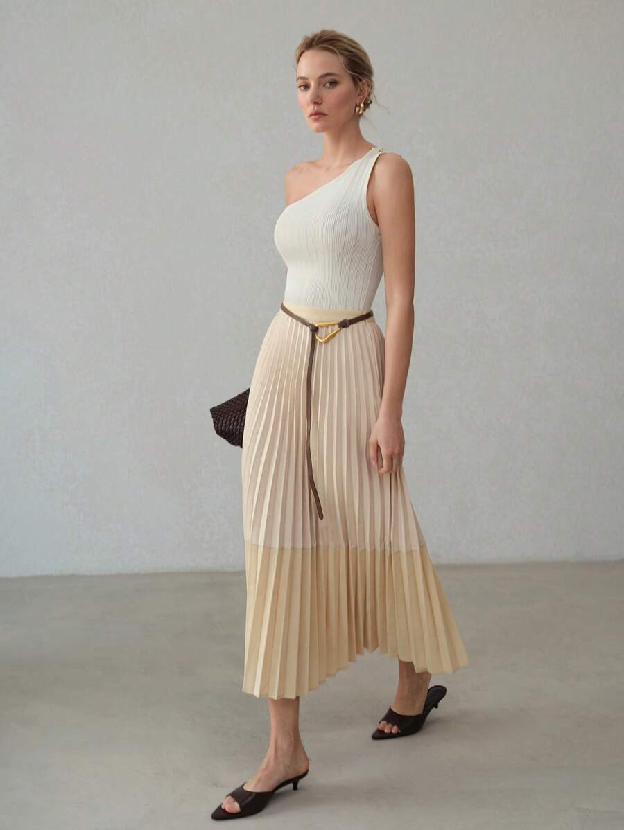 MOTF PREMIUM COLORBLOCK PLEATED SKIRT - Apricot - View 1