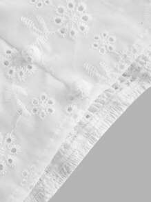 SHEIN MOD بلوزة كاجوال بيضاء بياقة V أنثوية وباطار نسيج جاكارد للنساء من المقاسات الكبيرة - أبيض - مشاهدة 4