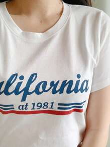 DAZY 字母图案圆领 T 恤 夏季 - 白色 - 查看 4