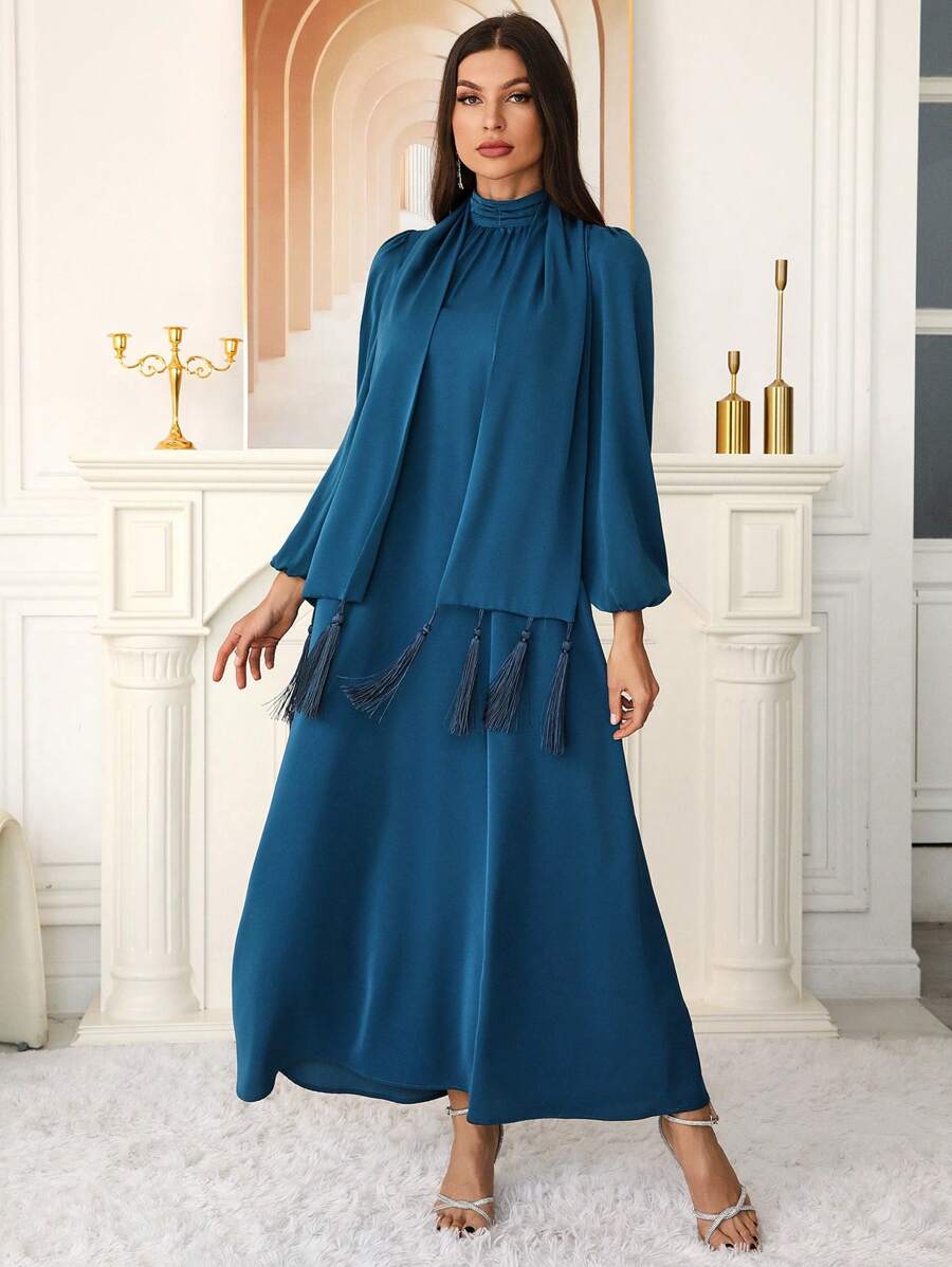 Al Najma 传统土耳其和阿拉伯风格女式长束腰外衣 - 水鴨藍 - 查看 1