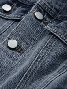 Livesso 女式复古西式水洗无袖长款牛仔背带裤和连体裤秋冬 - 深色水洗藍 - 查看 3