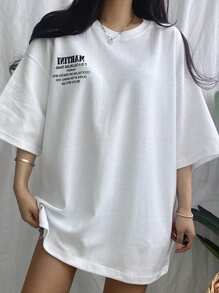 DAZY Camiseta suelta de verano para mujer, con estampado de eslogan, hombros caídos y cuello redondo. Es un cóctel transparente y sin color decorado con aceitunas después de mezclar vermut con ginebra. Camiseta oversize con estampa gráfica