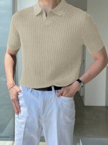 DAZY Men's Plain Beige Knit Top, Summer - Khaki - View 5
