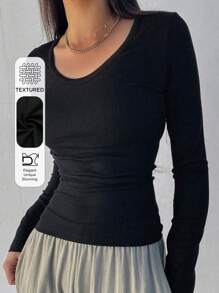 Dazy Star Women's Round Neck Ribbed T-Shirt,Fall Clothes Long Sleeve Women Tops - Black - View 11