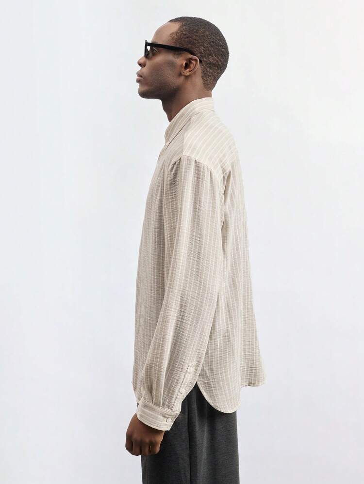 SHEIN Maija Men's Casual Versatile Solid Color Textured Long Sleeve Shirt