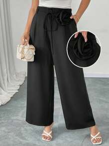 SHEIN Unity Pantalón ancho casual y holgado de unicolor en talla grande - Negro - Ver 1