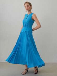 MOTF PREMIUM PLEATED FLOWY DRESS - Blue - View 3