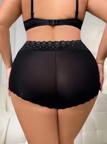 Miss Vinta 1 件大码女式无缝蕾丝边三角内裤 - 黑色 - 查看 2