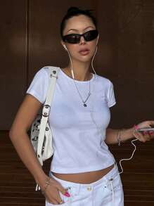 DAZY Solid Crop Tee - White - View 9