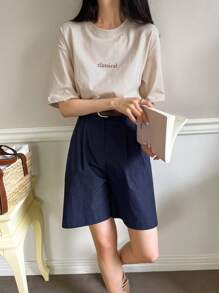 DAZY Letter Graphic Crew Neck Tee Summer - Beige - View 6