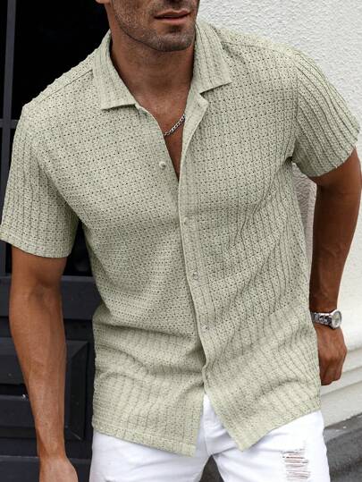 Manfinity CasualCool Men's Casual Solid Textured Mesh Short Sleeve Shirt, Summer Men Clothes Men Shirts Men Summer Shirts Men Clothing Men Shirts Men Clothes Men Shirts Casual Shirts For Men