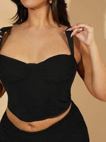 SHEIN BAE Plus Size Women's Summer Elegant Black Camisole Bra Top, Sexy Fashion Blouse, Suitable For Concert, Vacation, Casual, Business Casual, Western, Cute, Office, Wedding, Club, Graduation, Brunch, Spring, Holiday