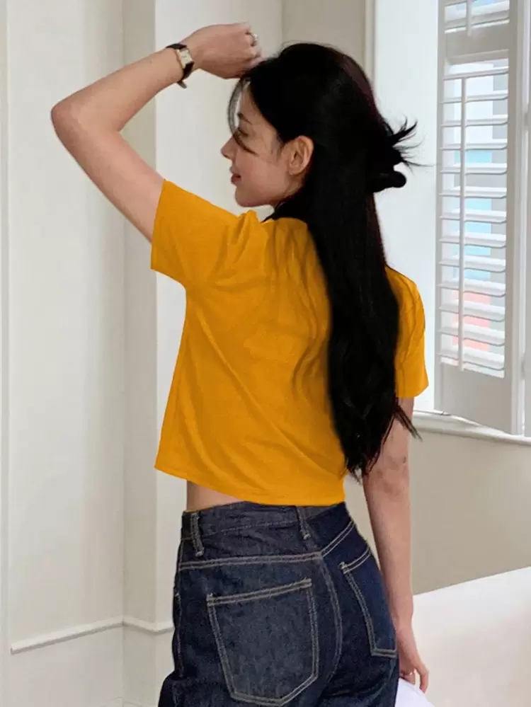 Women's Summer Solid Color Round Neck Short Sleeve Casual T-Shirt Preppy Tops Crop Women Tops