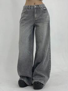 DAZY 女式纯色休闲宽松牛仔裤，带口袋