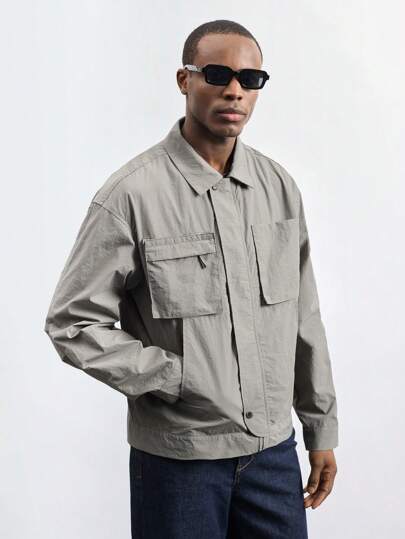 Maija 男士单排扣工作服口袋休闲夹克，秋季