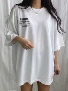 DAZY Camiseta suelta de verano para mujer, con estampado de eslogan, hombros caídos y cuello redondo. Es un cóctel transparente y sin color decorado con aceitunas después de mezclar vermut con ginebra. Camiseta oversize con estampa gráfica