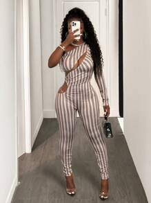 BamGleam 2025 Spring New Stripe Printed Slimming Summer Slimming Jumpsuit - Multicolor - View 1