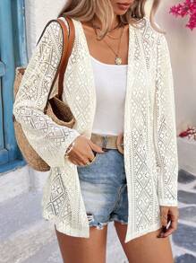 Breezaya Chaqueta con encaje calado, de manga larga, de corte holgado y ligera, para mujer, ideal para primavera/verano, uso casual o de vacaciones/viaje