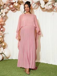 Loomaby Maternity Cloak Sleeve A-Line Dress,Gender Reveal Dress,Baby Shower Dress