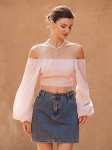 SHEIN Privé Blusa de manga larga con cordones en la espalda y acabado metálico en color rosa para mujeres - Rosa - Ver 1