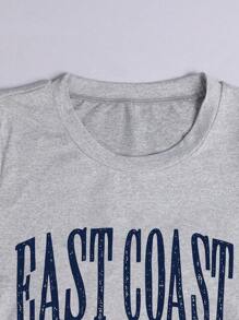 少女休闲简约字母短袖修身T恤 - 灰色 - 查看 4