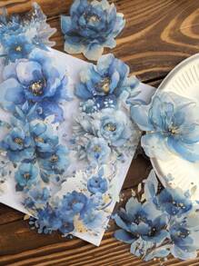 10 件/包 复古大尺寸铝箔花卉植物闪亮花朵装饰贴纸 适用于日记本剪贴簿