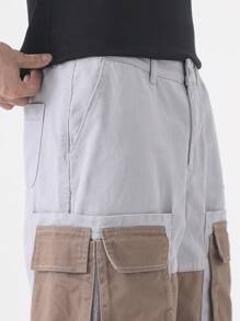 Chillumni Short cargo en denim à patchwork contrasté pour homme, style casual - Gris - Voir 7