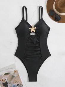 Swim Chiccia Fato de Banho feminino sexy sem costas, peça única, traje de banho casual para festa na praia - Preto - Ver 4