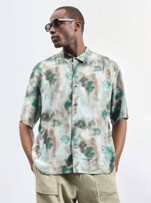 Maija 男士扎染印花短袖单排扣休闲时尚衬衫