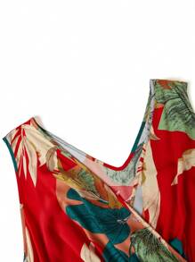 SHEIN LUNE Plus Size Women Tropical Plant Print V-Neck Sleeveless Casual Dress - Multicolor - View 6