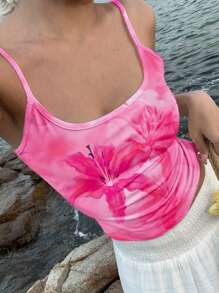 Attitoon Women Casual Sexy Camisole Camisole With Floral Pattern, Suitable For Vacation, Pink