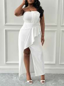 Slaydiva Plus Size Women's Elegant Casual Sleeveless Knit Tube Dress, Summer - White - View 7