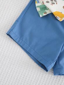 Cozy Pixies 2 Stücke Baby Jungen Karton Tier Muster Strick Weich Rundhals Kurzarm Top & Elastischer Taille Shorts Set