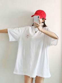 Cartoon Print Drop Shoulder Tee Oversized T-Shirt - White - View 5
